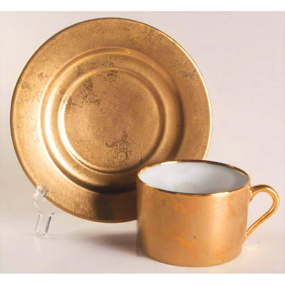 Carat or Gold PHILIPPE DESHOULIERES Flat Cup & Saucer Set Porcelaine De Limoges